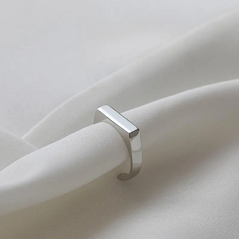925 Sterling Silver Smooth Surface Rectangle Rings For Women Wedding Engagement Luxury Aesthetic Jewelry Jewellery Money 925