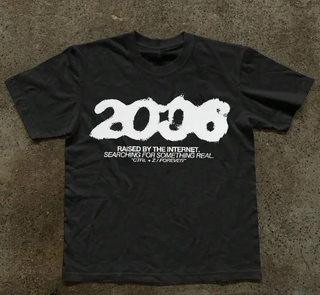 Retro Distressed 2008 Year Slogan Heat Transfer Unisex 100% Cotton Summer Tee for Gen Z Street Outfit & Daily Casual Wear Black T-shirt