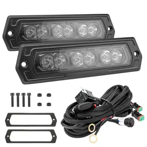 7 inch 120W Flush Mount LED Work Light Pods Kits Flood Spot Combo Beam Driving Light Ditch Mount Light Kits with DT Connector Wiring Harness