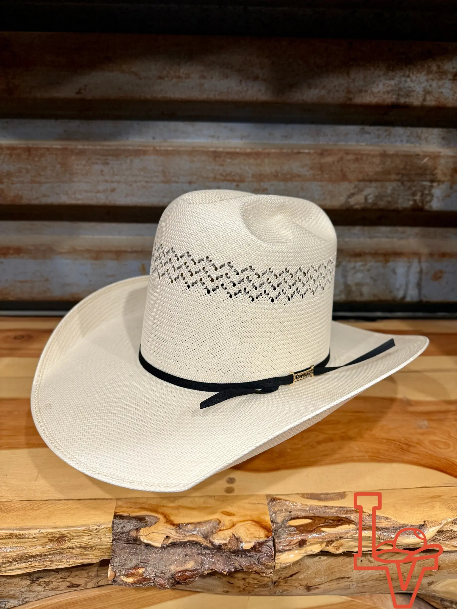 Los Vaqueros Straw Hat Open Tall Crown Paved Road White