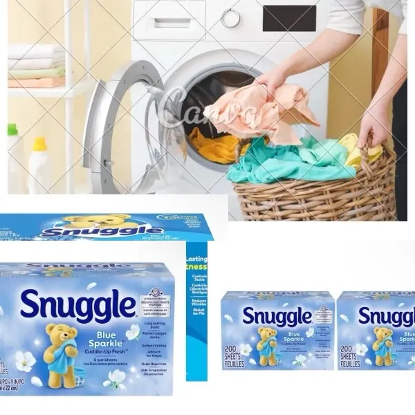 Snuggle Fabric Softener Dryer Sheets Blue Sparkle 200 Count Pack of 2 for Soft and Fresh Laundry