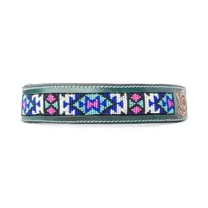 Turquoise Blossom Western Dog Collar In Brown