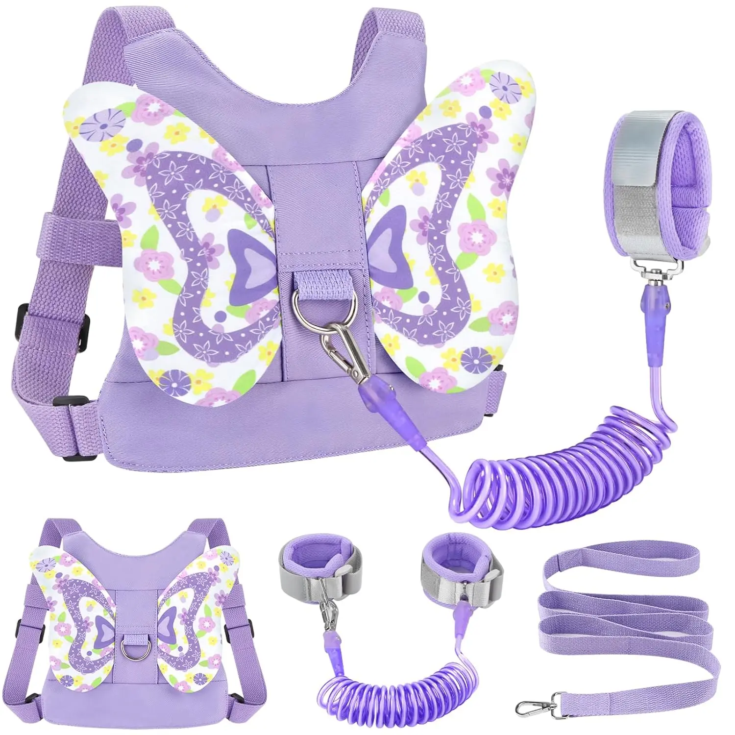 Toddler Harness Leash + Anti Lost Wrist Link, Cute Butterfly Kids Leash Wristband Assistant, Adorable Child Walking Harness Strap Adjustable Belt Protector for Baby Girls to Outdoor Travel
