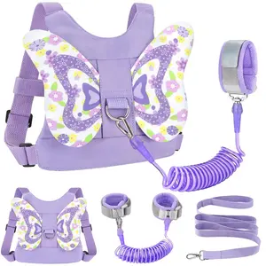 Toddler Harness Leash + Anti Lost Wrist Link, Cute Butterfly Kids Leash Wristband Assistant, Adorable Child Walking Harness Strap Adjustable Belt Protector for Baby Girls to Outdoor Travel