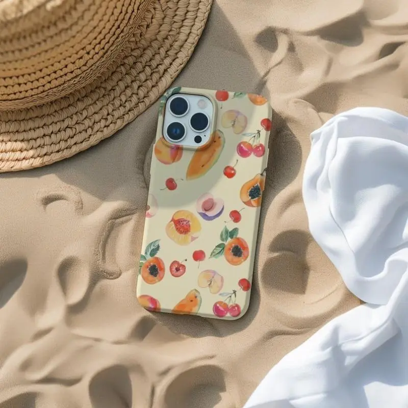 Summer Fruits Watercolor Collage Smartphone Case - Girly Fruit Aesthetic, Preppy Soft Girl Style, Cellphone Shell with Handheld Protection for iPhone 11 12 13 14 15 16 17 Pro Max Air Plus, Devices