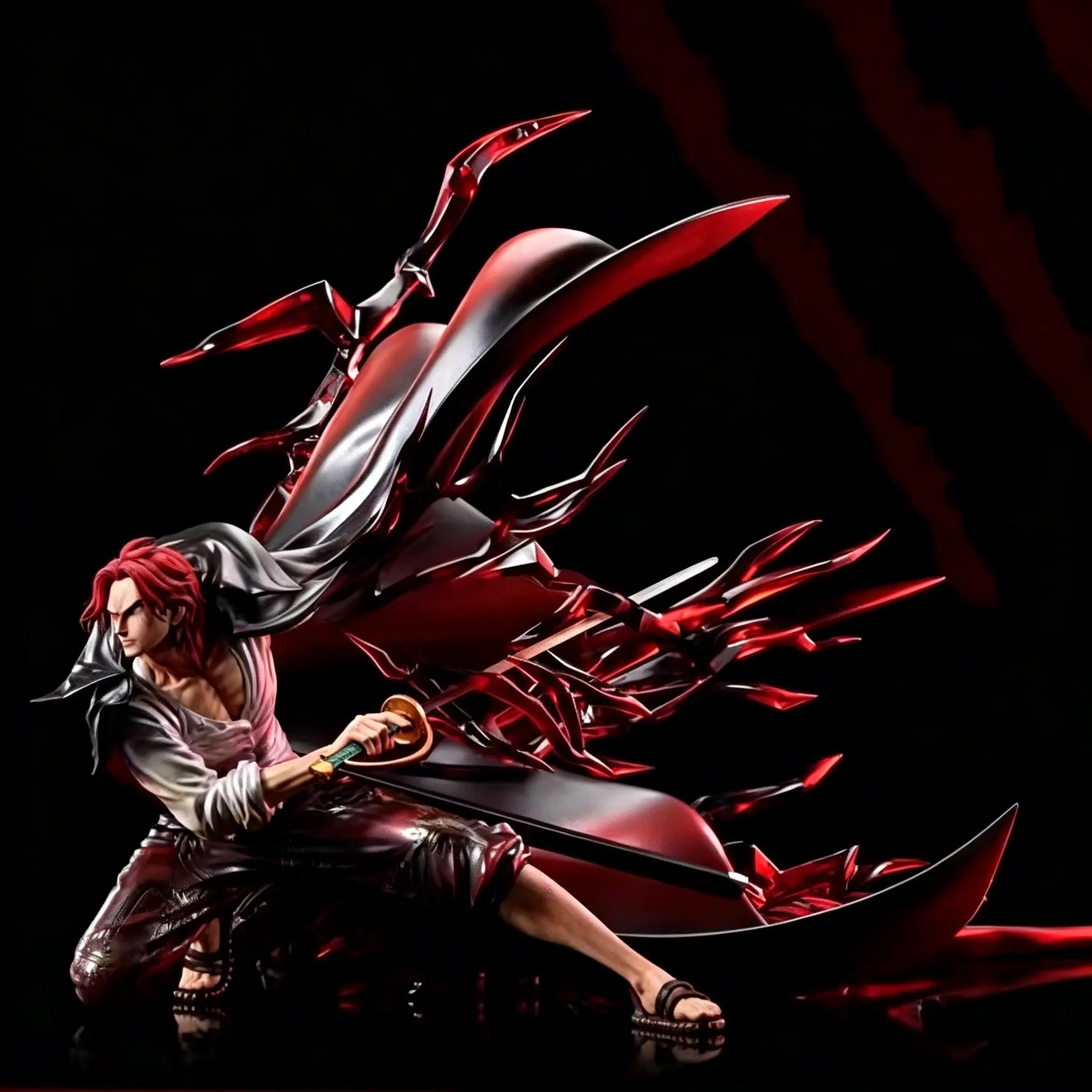 Large Size One Piece Shanks Figurine, Classic Sword Draw Pose, Transparent Effect, Dynamic Cape, Detailed Scar, Muscle Sculpture, Anime Collectible, Collectible Pvc Figure, Pvc Collectibles