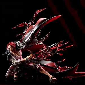 Large Size One Piece Shanks Figurine, Classic Sword Draw Pose, Transparent Effect, Dynamic Cape, Detailed Scar, Muscle Sculpture, Anime Collectible