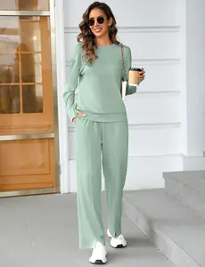 Totatuit Women's Lounge Set - Long Sleeve Top & Wide Leg Pants with Pockets, 2 Piece Tracksuit (S-XXL)