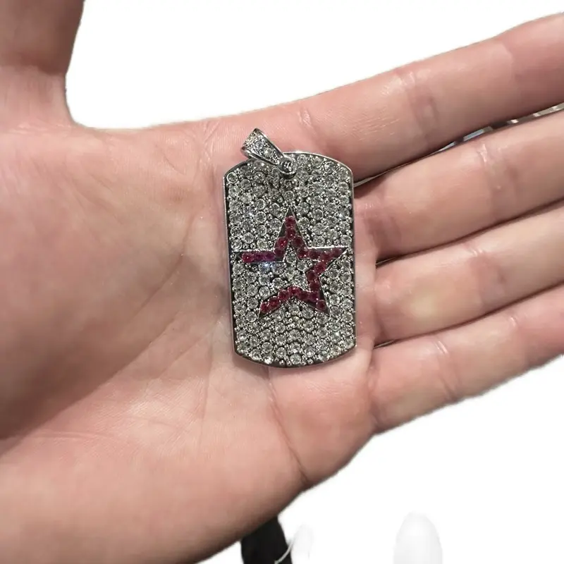 Stainless Steel Dog Tag with Rhinestones - Shooting Star Design High Quality Jewelry