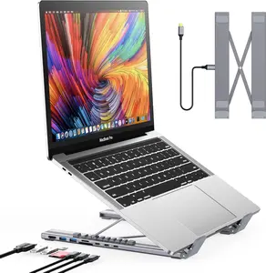 Mukiya 8 in 1 USB C Laptop Docking Station Stand with 4K HDMI, 2 USB 3.1, PD 100W,  for MacBook Pro/Air/Dell/HP/Surface/Lenovo, Plug and Play Monitor Riser