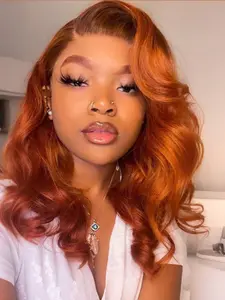 Ginger Orange Short Wavy Lace Front Bob Wig for Women, Synthetic Heat Resistant Hair, Pre Plucked HD Transparent Lace, 13×4 Lace Part, 16 Inch, Natural Look, Daily Wear, Beginner Friendly
