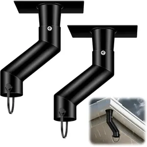 2 Pack 7inch Black Iron Rain Chain Gutter Adapter Kit - Curved Spout Downspout Chain for Gutter Downspout Outlet Installation