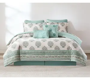 Lush Decor Sofia Flower Block Cotton Comforter8Pc Set King
