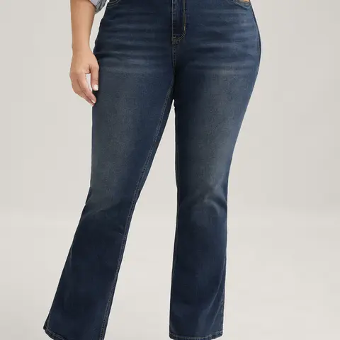 BLOOMCHIC Women's Plus Size High Waisted Bootcut Denim Bottoms [M-6X] - Super Stretch Soft Basic Jeans, Figure-Flattering Curvy Fit Trousers with Pocket for Everyday Casual Wear, Back to School Outfits