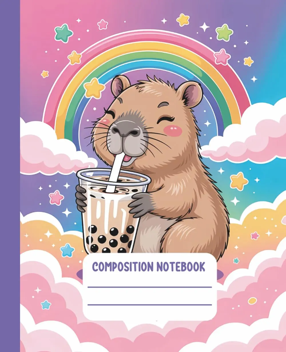 Kawaii Composition Notebook Wide Ruled: Cute Capybara with Bubble Tea | Aesthetic Lined Journal for Writing, Journaling & Notes
