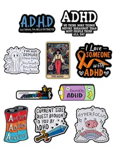 10 Piece Neurodiversity Themed Enamel Badge Clip Set, Humorous Adhd Traits Acceptance Pins for Daily Wear, Support for Adhd Community