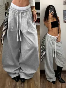 1 Pack Women's High Waist Elastic Oversized Wide Leg Sweatpants With Pockets Soft Casual Y2K Baggy Trousers For Women Gym Street Daily Wear