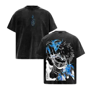 Dabi Anime Graphic Tee, My Hero Academia Villain T-Shirt, Blue Flame Oversized Washed Manga Shirt, Retro Japanese Streetwear Top, Gift for MHA Fan