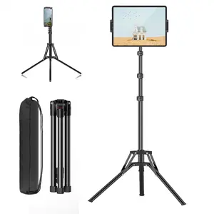65in Tablet Floor Stand Tripod,Tablet Stand Floor with 360° Ball Head,4 Level Height Adjustable Floor Stand Holder with Case,Tall Tripod for Phone/Music/Stream/Recording and All 4.7-13” Devices