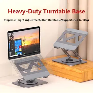 360° Rotating Laptop Stand】Adjustable Foldable Titanium Alloy Laptop Stand with Phone Holder, Heavy Duty Ergonomic Laptop Riser for Gaming Laptop, Tablet & Desk, Gray