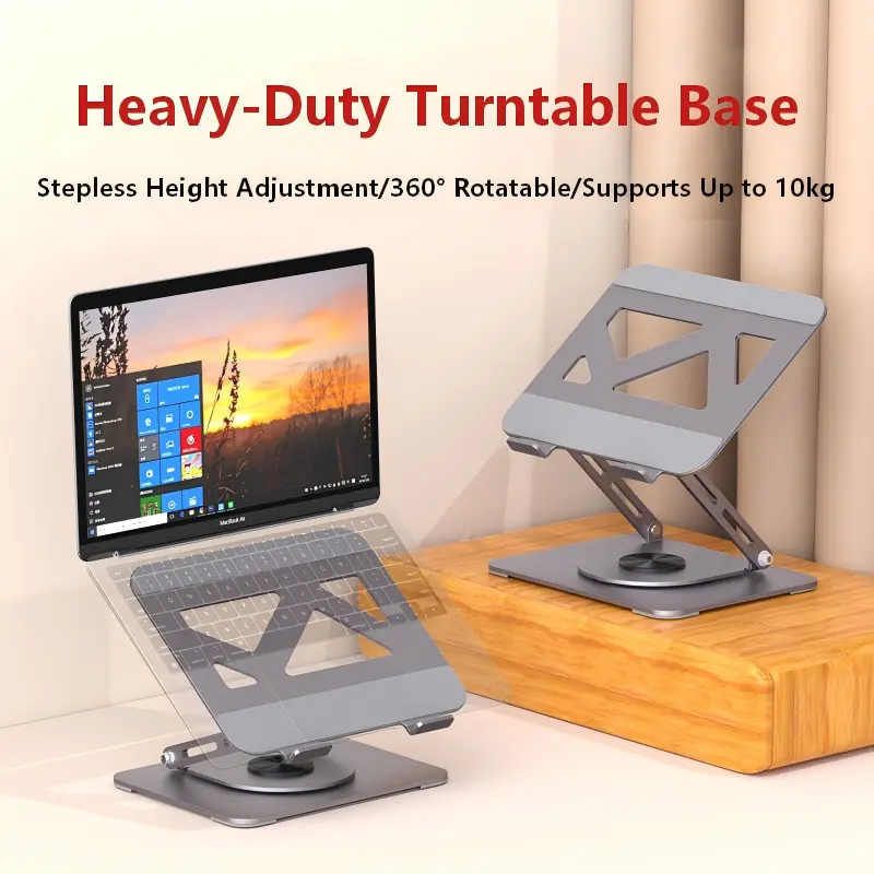 360° Rotating Laptop Stand】Adjustable Foldable Titanium Alloy Laptop Stand with Phone Holder, Heavy Duty Ergonomic Laptop Riser for Gaming Laptop, Tablet & Desk, Gray