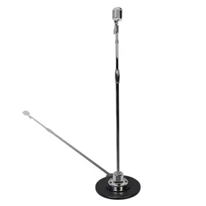 Retro Microphone with Stand, Dynamic Audio, Unidirectional, Silver Finish