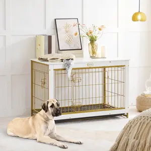 HOOBRO Wooden Dog Cage with Pull-Out Tray, Dog Crate Furniture, 38.6" Large Dog Kennel Indoor, Double Doors Pet House Side End Table for Large/Medium/Small Dogs, White #SummerVibes