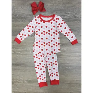I Heart You Red Trim Girls or Boys or Toddler Size Love Red Trim Valentine's Day Pajamas PJs Set