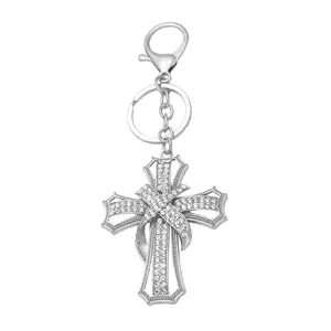Crystal Rhinestones Cross Keychain Women Car Bag Purse Charm Pendant Key Rings