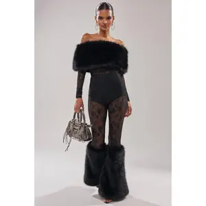 DELARA FUR TRIM LACE JUMPSUIT