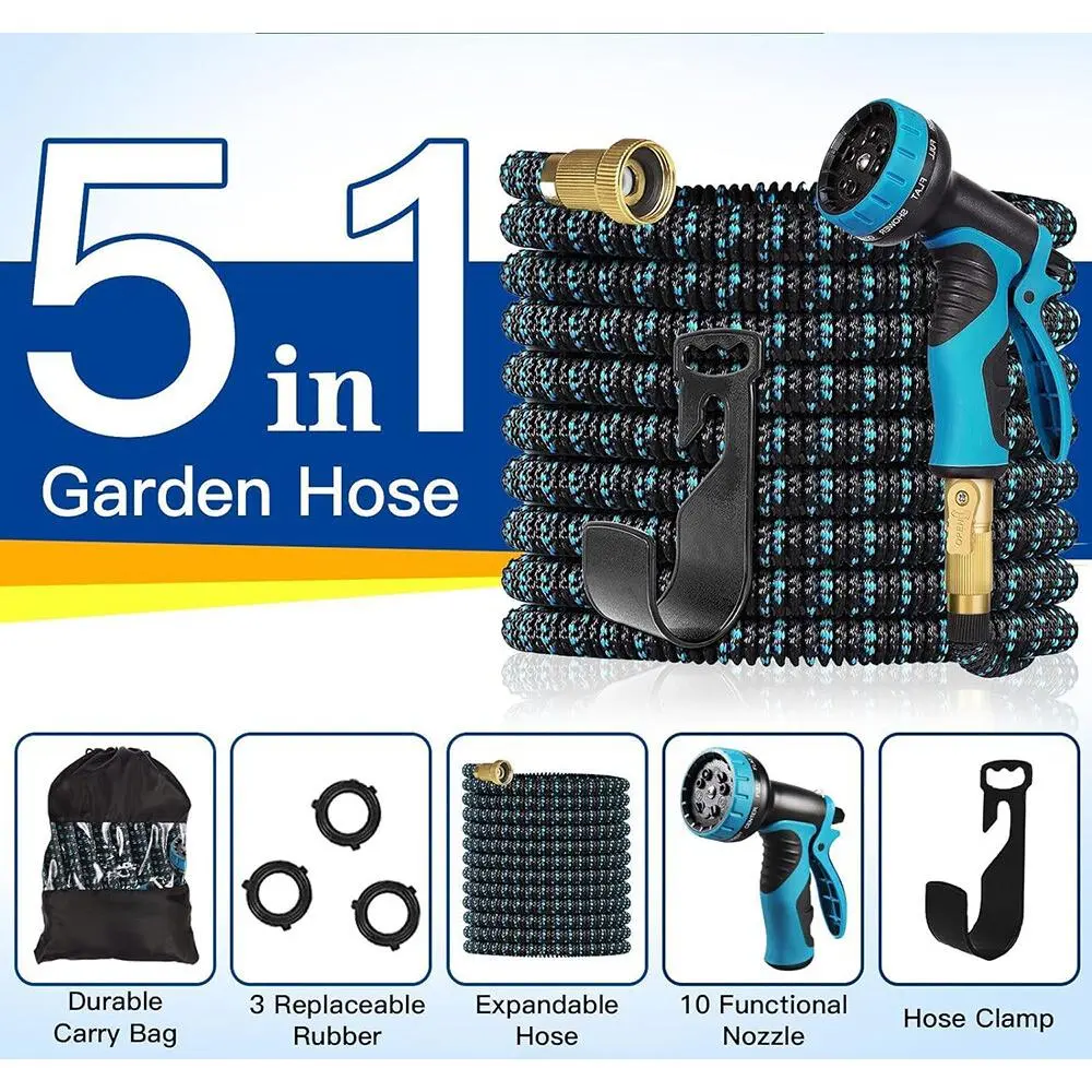 Durable Garden Hose 100ft - Flexible No-Kink Coiled Tubing with 8-Pattern Spray Nozzle, Compact Roll for Quick Storage, 1/2" & 3/4" Threads for US Standard Faucets, Ideal for Cleaning (Garden Hoses & Reels Accessory)
