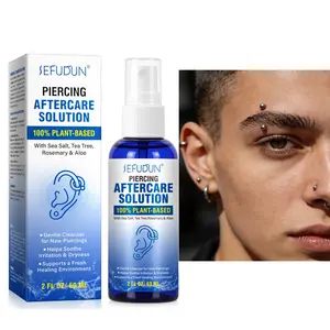 Sefudun Facial Piercing Care Spray 60ML, Ear Nose Eyebrow Piercing Liquid, Plant-Based Sea Salt Aloe Vera Formula, Gentle Cleansing, Mild, Moisturizes Skin, Cleanser