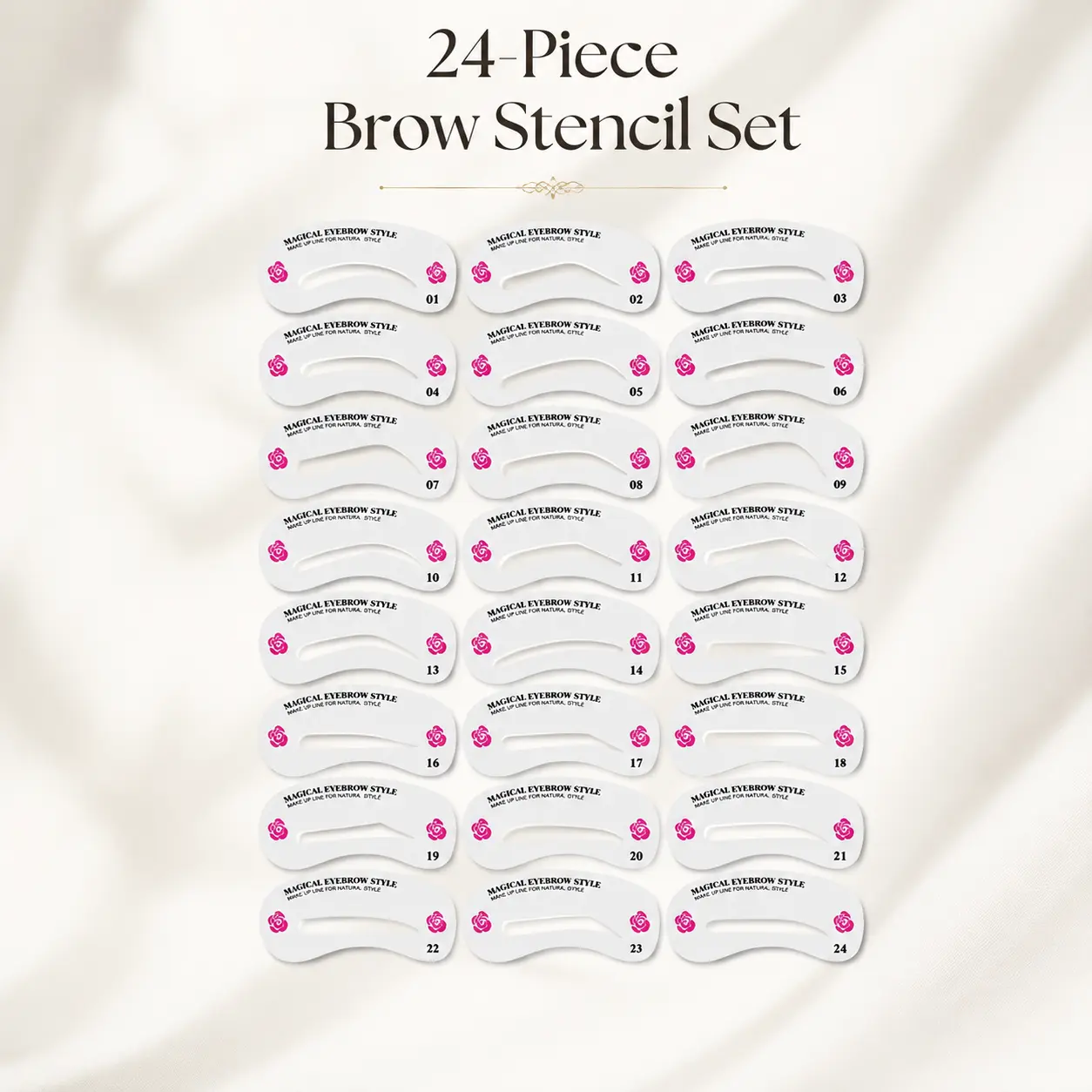 24-Piece Reusable Eyebrow Stencil Kit for Natural Well-Defined Brows Easy Brow Shaping Guides for Daily Makeup Full Symmetrical Hair-Like Brows