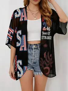 Women's 4th of July Beach Cover Up Patriotic Sheer Kimono Cardigan America 250th Anniversary Swimsuit Coverups Independence Day Tops fathersdaygift, Memorial Day, Streetwear