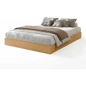 Wood Platform Bed Frame – Minimalist Modern Floor Bed, Sturdy Wooden Slats, Space-Saving, Noise-Free, Easy Assembly – Pine Wood Color