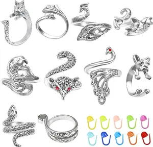 10pcs Crochet Rings Crochet Tension Rings for Finger Crocheting Knitting Adjustable Yarn Guide Rings Crochet Accessories and 10pcs Stitch Marks with Plastic Box for DIY Craft