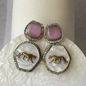 DayBird Jewelry Elegant Sabyasachi Inspired Earrings with Teardrop Mona Lisa Bead, Mother of Pearl Length, Pushback Closure, Mint Mona Lisa Bead