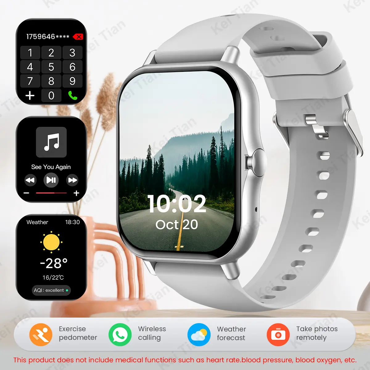 Smart watch, wireless talking/dialing, multi-sport mode, call reminder and rejection, SMS reminder, message reminder, various APP reminders, multi-function display, HD screen, multiple colors Alloy Charging Pink Smartphone Usb Wearable Rechargeable