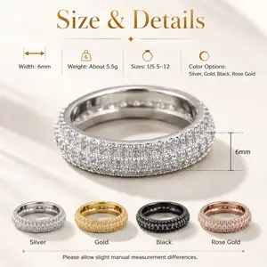 Sparkling Eternity Band Ring Silver Gold Black Rose Gold Diamond Sparkling Elegant Lightweight Comfortable Versatile Feminine Summer Gift for Women Girls Daily Wear Special Occasion Perfect Accessory