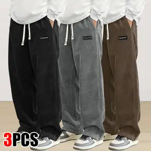 Men’s solid-color drawstring-waist corduroy pants with a personalized letter patch, straight-leg fit, casual and versatile. Streetwear style, suitable for outdoor outings and everyday wear, also a comfortable choice for National Day travel. Versatile and