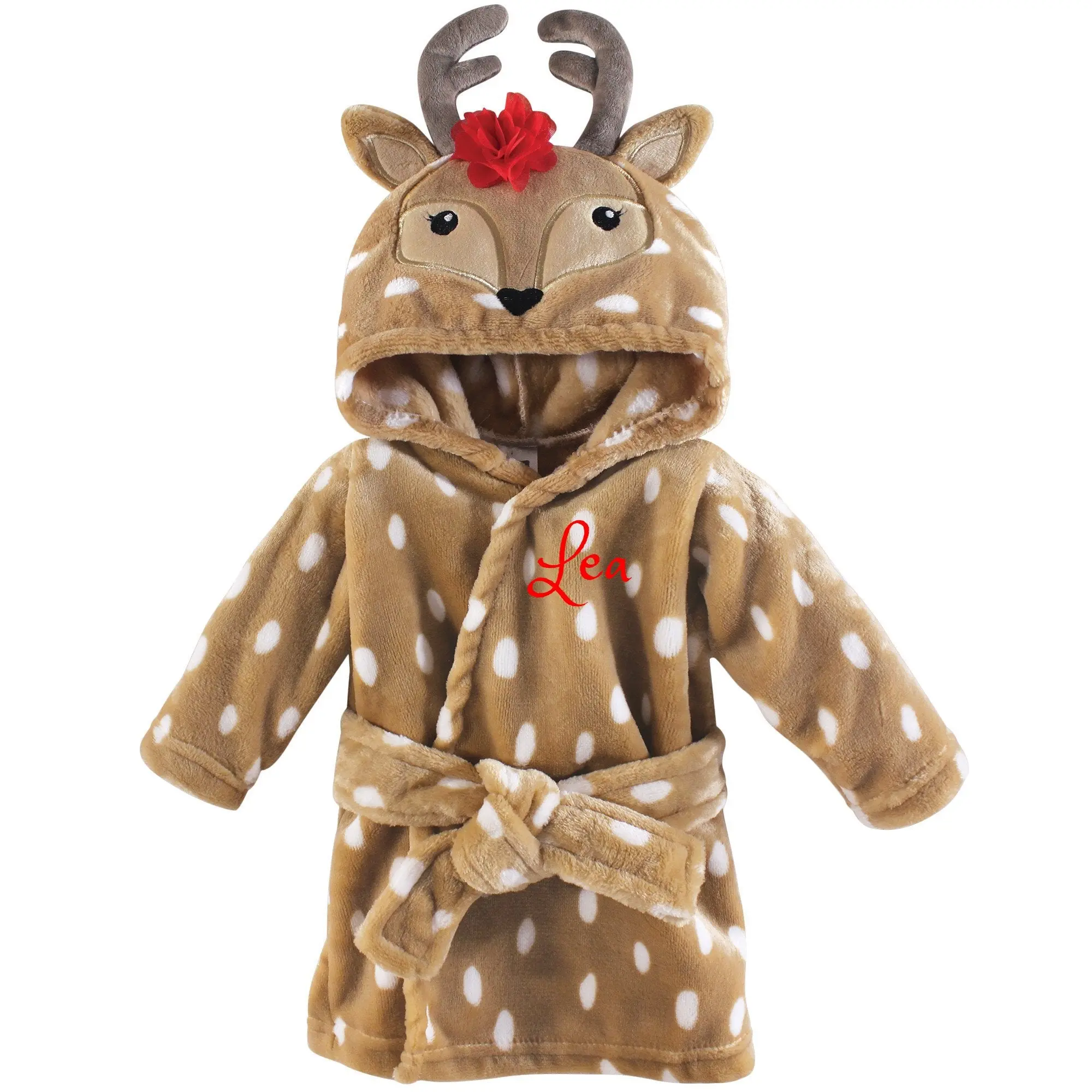 Personalized Plush Baby Bathrobe -Girl Reindeer