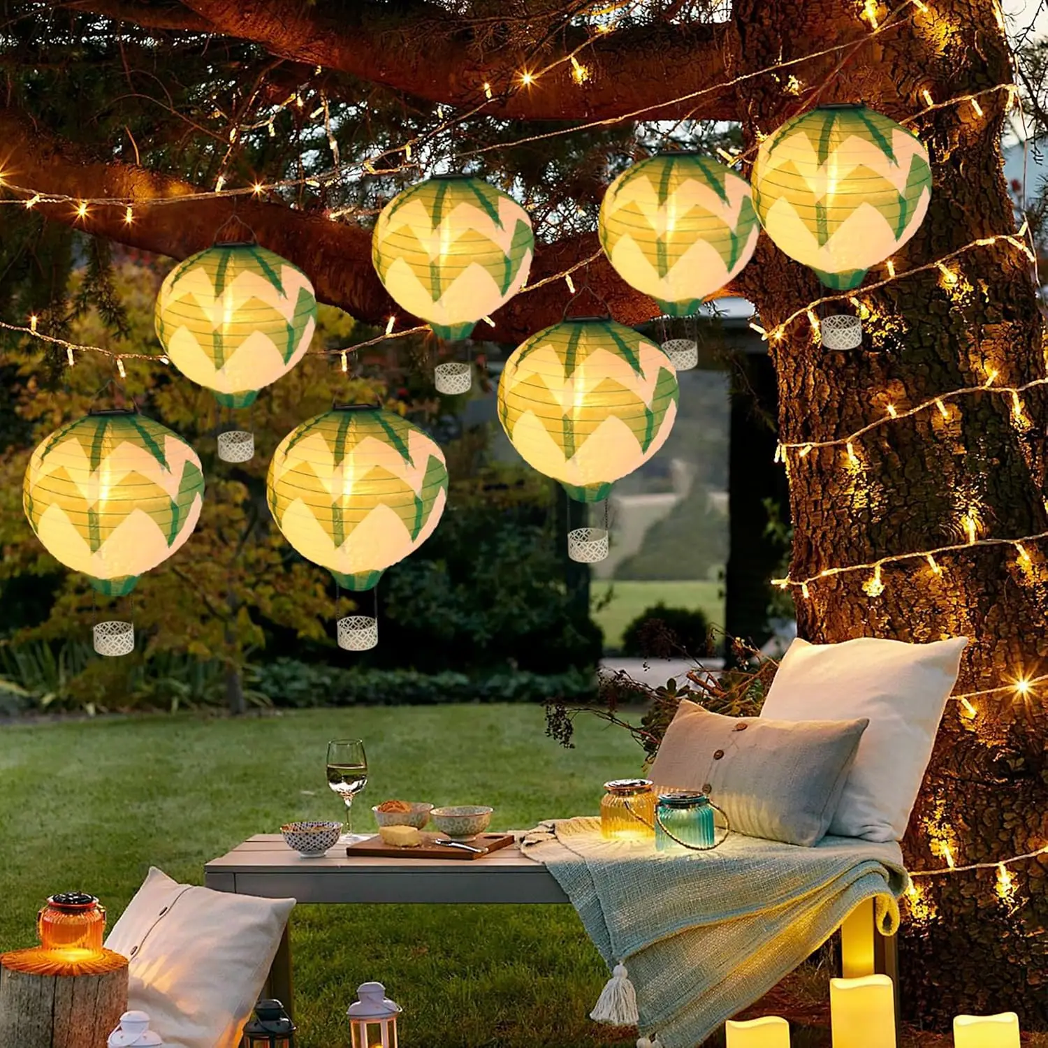 Hot Air Balloon Solar Lantern with Flickering Flame , Outdoor Solar Hanging s  for Garden Yard Patio,Holiday Decoration-Leaf