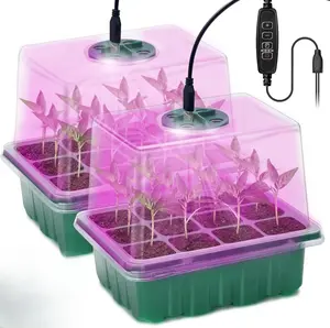 Seed Starter Tray, 2 Pcs Plant Propagation Station with Grow Light,Seedling Starter Trays with Timing Controller,Mini Greenhouse Kit with Humidity Domes and Base,Plant Tray for Seeds Growing Starting