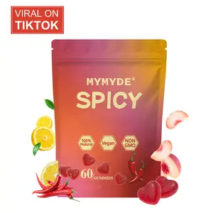 MYMYDE Spicy Gummy Hot Peach Flavor Edition 60 gummies containing chili peppers, maca root, mula puama, and horny goat weed 100% pure natural vegan non-GMO Healthcare Vitamin Dietary