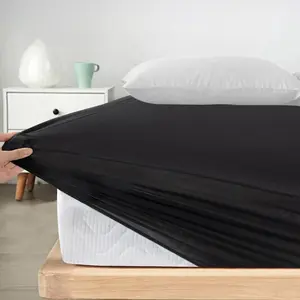 Twin Fitted Sheet Only, Super Soft & Cozy Twin Size Bed Sheets for Boys Kids with Deep Pocket to 14 Inch, Cooling Mattress Bottom Sheets,Shrinkage & Stain Resistant, Wrinkle Free, Black