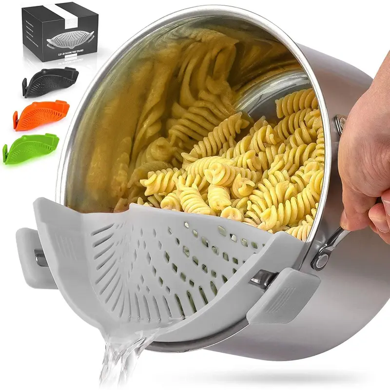 Adjustable Silicone Pot Strainer - Heat-Resistant Clip-On Strainer for Pots, Pans, and Bowls, Perfect for Pasta and Draining in the Kitchen