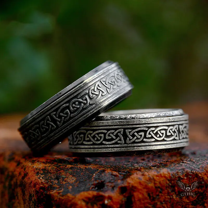 GTHIC Viking Celtic Knot Stainless Steel Spinner Ring for Men Women Norse Jewelry