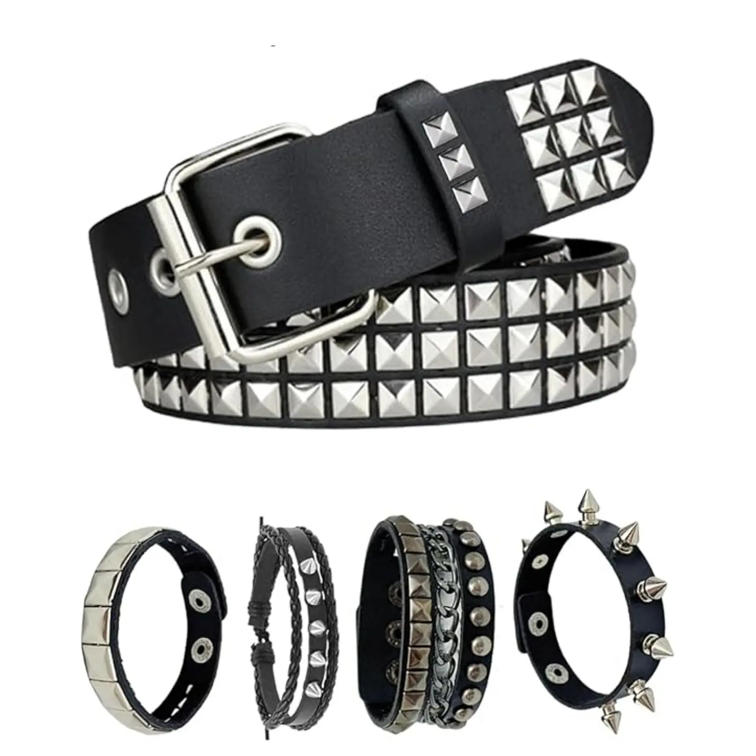 5Pcs Black Studded Belt, Emo Studded Bracelet Gothic Rivet Punk Rock Cuff Bracelets Emo Belt Goth Spiked Bracelets Grunge Emo Accessories for Women Men - Home Improvement.