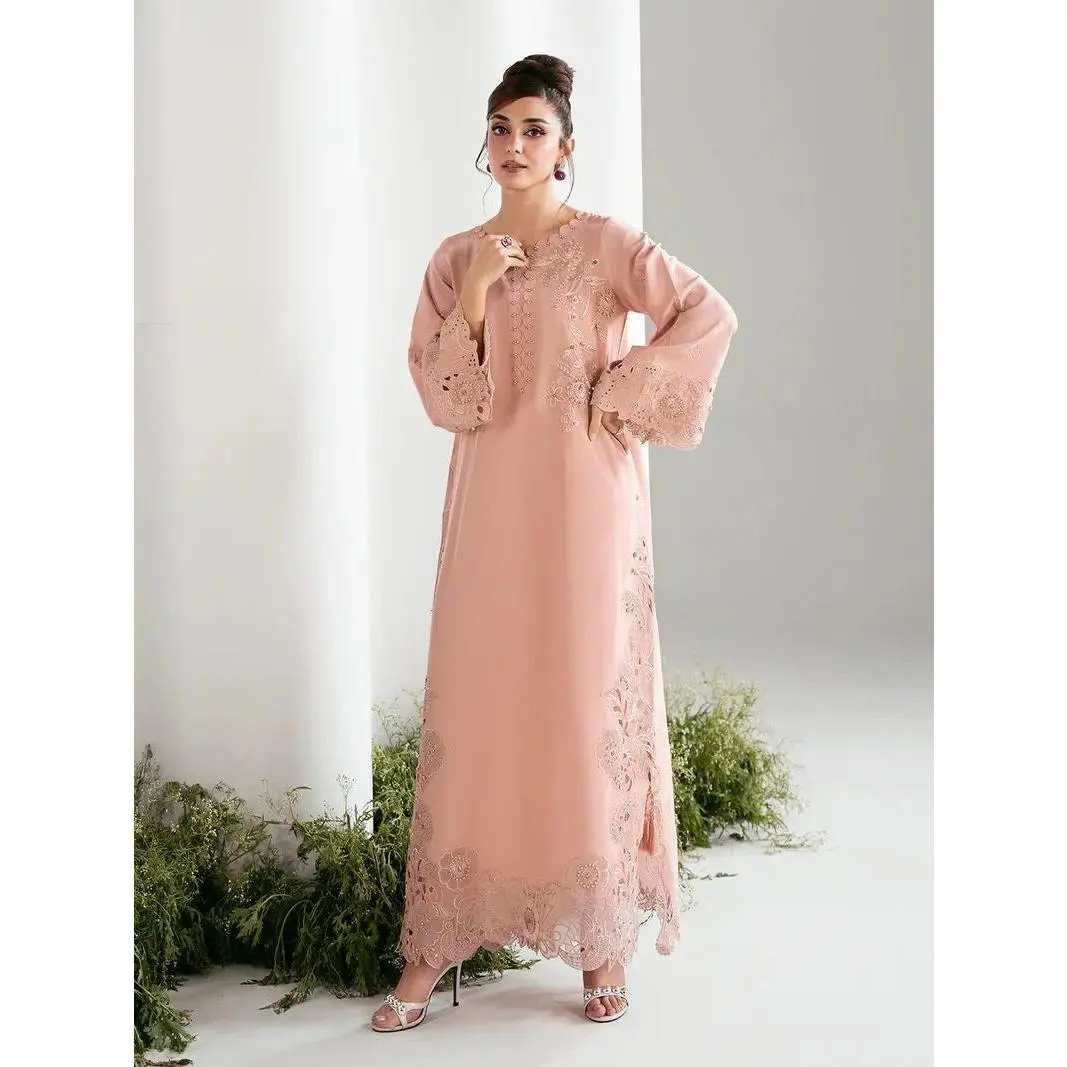 Gulnaar 2pc Hand-Embellished Silk Kaftan Suit