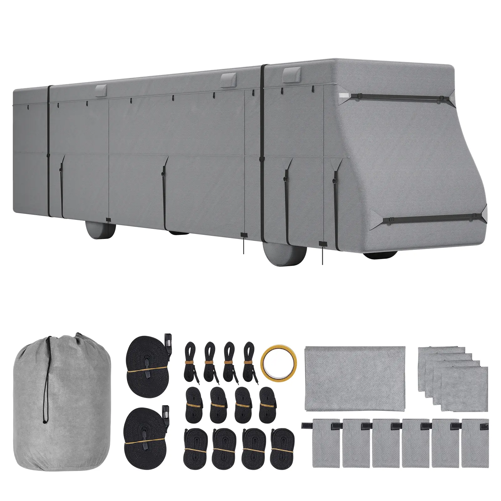 【summerfinds】VEVOR Class A RV Cover, 40-43 ft Motorhome Cover, Non-woven Fabric Motorhome RV Cover, Waterproof, Windproof and Rip-Stop, Camper Cover with Storage Bag, Repair Patches, Straps and Tire Covers